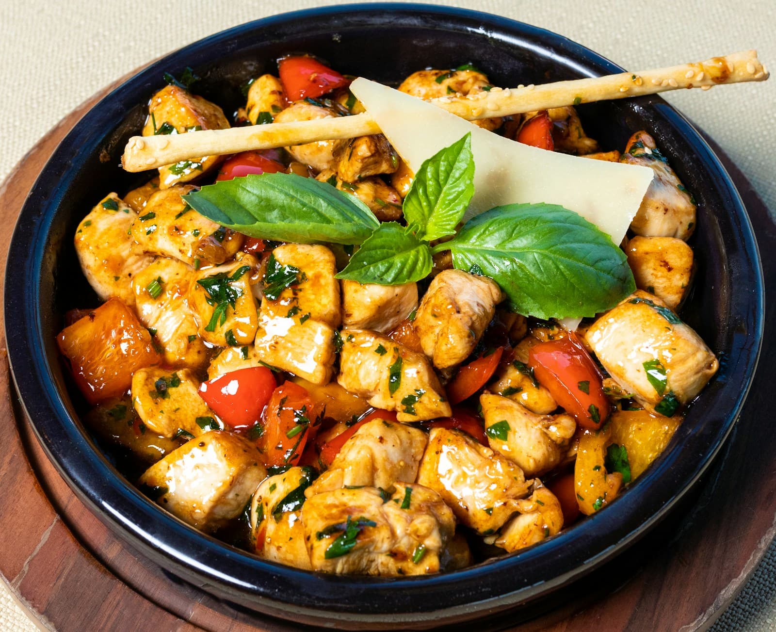 Chicken katsu in a dark bowl on a recipe page